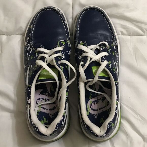 Echo Women’s Rare Red Boat Blue|Green Hoover Splatter Loafer Shoes Sz 9 - Picture 4 of 8